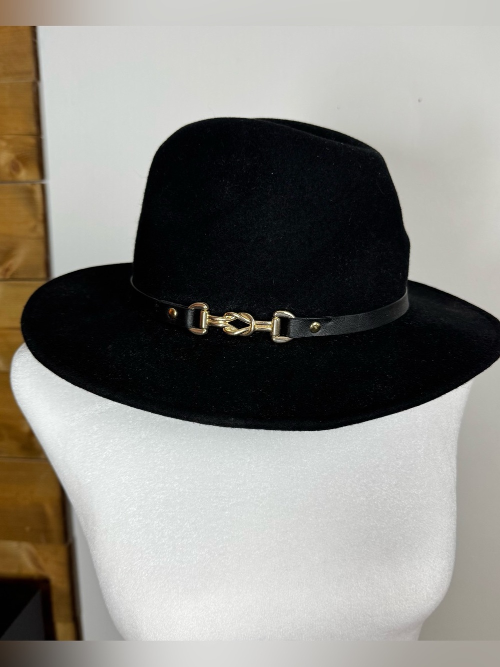 H&M 100% Wool Black Wide Brim Fedora Hat Size L/58